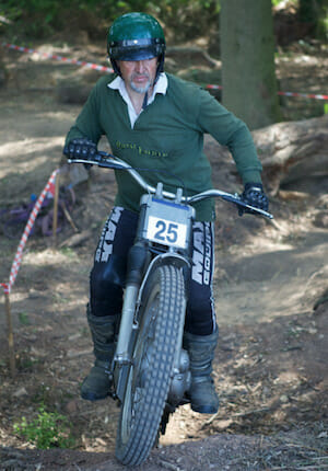 John Dove riding a classic trial on a Redditch-built Royal Enfield