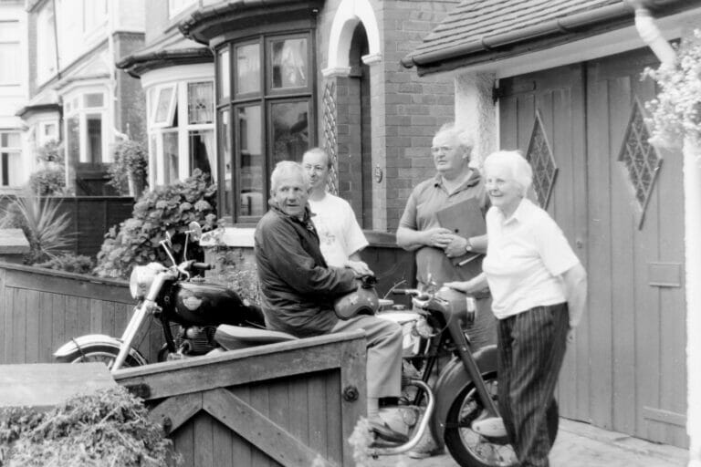 Roger Boss, Pierre Martin, Julian Edwards and Mrs Mountford (Major Mountford's widow) along Bromfield Road (Redditch)