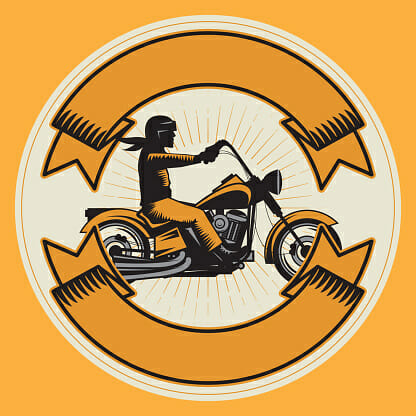 Biker riding a motorcycle. Bikers event or festival emblem with space for text. Motorcycle label t-shirt design. Vector illustration.
