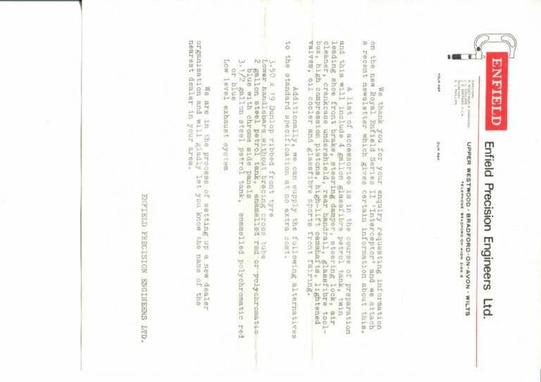 Enfield Precision Letter Series II Interceptor 1969 Royal Enfield